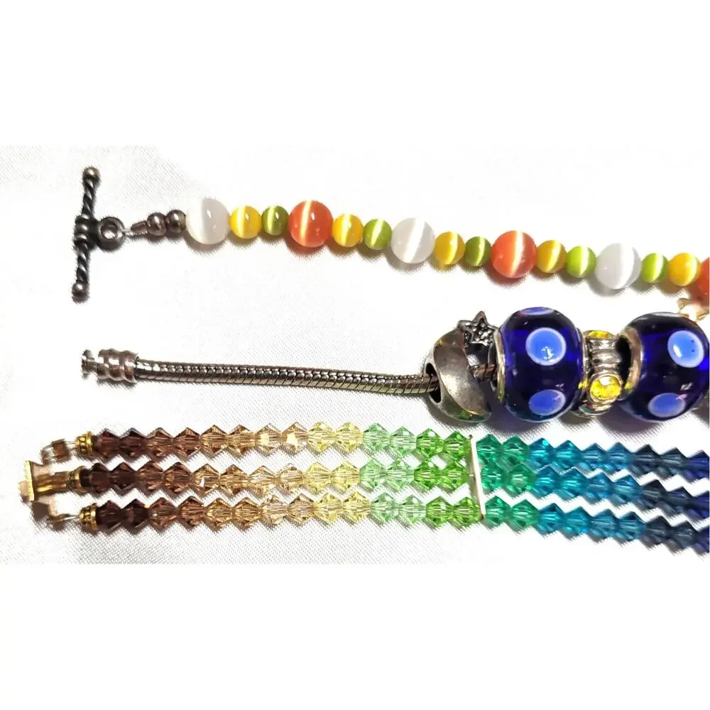 Vtg Rainbow Glass Crystal Bracelet Lot Multicolored Stacking Small-Medium Wrist